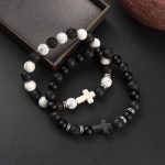 Softones 4PCS Cross Beads Bracelet for Men Women 8mm Healing Lava Stone Stretch Bracelets,7.5" - Image 5